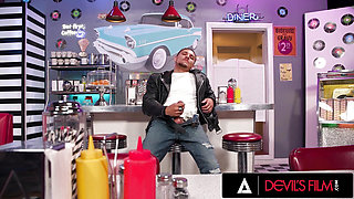 DEVILS FILM - Customer Caught Masturbating By Waitress Anna Claire Clouds And She Finishes The Job
