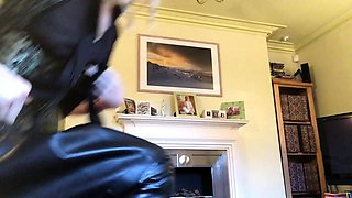 Femdom fetish blonde makes cuckold lick cumshot