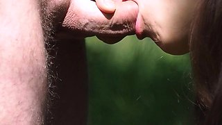 Forest Nymph Sucks a Stranger's Cock and Gets a Load of Warm Cum in Her Mouth