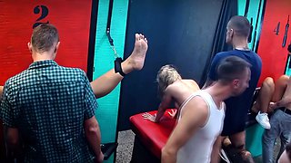 Gloryhole gangbang fuck party with cock starving sluts