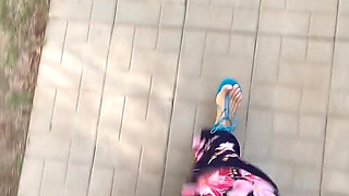 Good Morning with My Sexy Legs and Blue Sandals