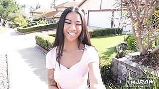Face-fucking session with a passionate brunette Ameena Green