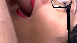 Sucking and Licking Balls, Cumshot on Face with Glasses