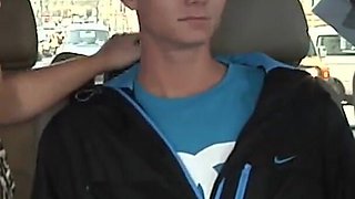 Two milf pick up young guy and fuck him in the car