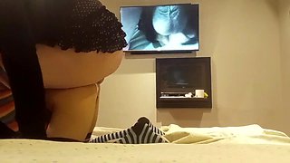 My friend dresses as a woman and sticks his penis in me, brunette, Latina, big arse, natural tits, big shaft