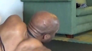 Blonde muscled woman is so dominant over the black guy