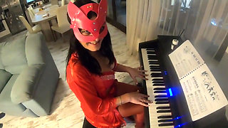 Hot Step-mom Feeding Her Ass and Pussy with Piano Teacher