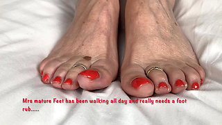 Mrs Mature Feet Really Needing Someone to Massage and Oil Her Feet.