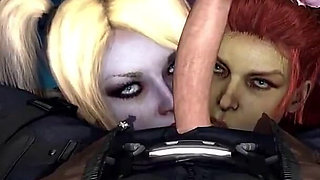 Harley Quinn and Ivy Deepthroating a Naughty Fucking Cock