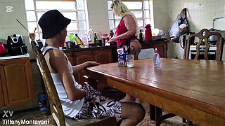 Stepmom in Her Kitchen Offered Milk to Her Trapped