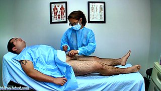 SURGICAL HOODED CHINESE PHYSICIAN HANDJOBS PLUMP FELLOW