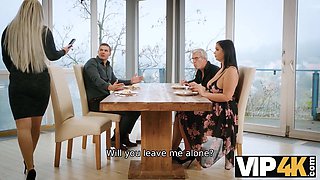 Couple invites a mature friend to their party