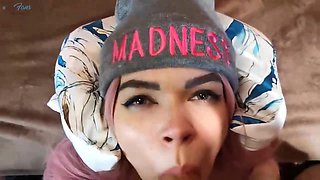 Jiggish dame is anxiously deepthroating a rock rigid manmeat while getting down on all fours on the floor, in POINT OF VIEW
