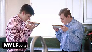 Momswap - big boobed stepmoms caught their dudes fucking the pies and determine to help them let out the tension