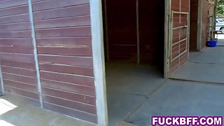 Tresspassing cowgirl teenie best friends share a dick