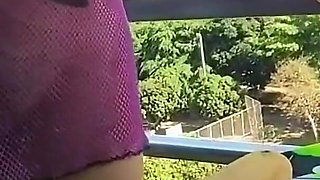 Fetish! Hot Amateur MILF Eats Fruits on Balcony and Shows Hairy Pussy