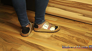 Golden Mules & Black Nylons - Sensual Shoe Removal