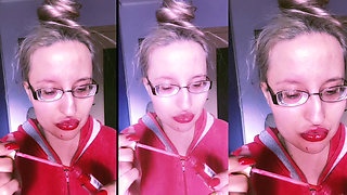 Asmr Red Lipstick and Mini Cake Eating