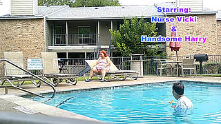 BBW Nurse Vicki and Handsome Harry in Pool Battle