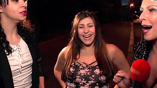 funny public flashing street casting with german teen