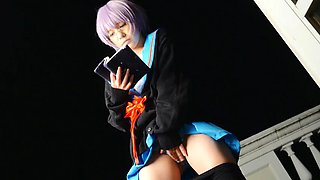 Yuki nagato cosplay With striped panties: Solo, Japanese  Fetish Porn