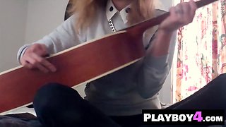 Sexy small tits blonde MILF revealed hot body during passion posing action