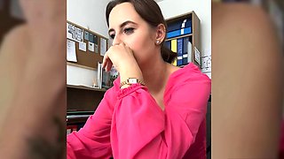 Office Tease Naughty Secretary Fingers Herself and Cums