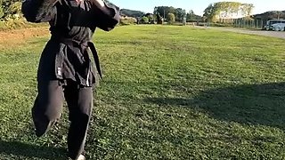 Martial Fetish - Alexis Luna black gi outdoor POV kicks