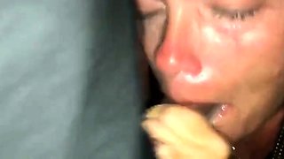 Mature Brunette's Interracial Blowjob