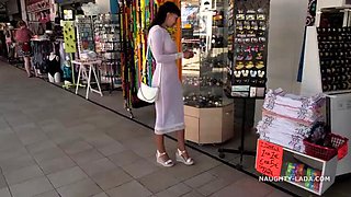 Naughty Lada Flashes Her See-Through Dress in Public - No Panties!