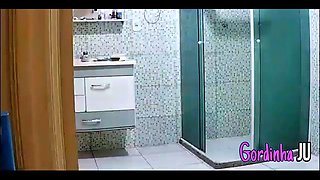 A Camera Catches Naughty Stepmother with Big Breasts and Bikini Marks Cleaning the House