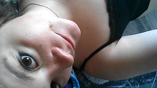 18 year old amputee girl touches her smooth innocent cleft