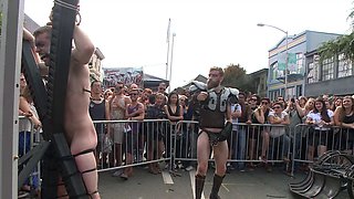 Cass Bolton flogged and DOUBLE ANAL fucked in public!