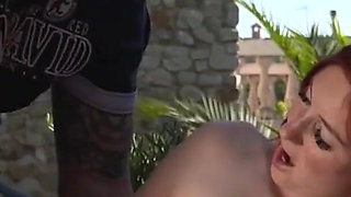 Old and young pussy fucking in the garden