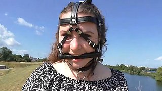 Tourist Wears Collar and Leash While Sightseeing