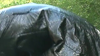 Blonde slut posing for pictures by the tunnel