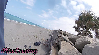 Dick Flash Risky Blowjob on Beach Stocking Teacher and Student Almost Caught Misscreamy