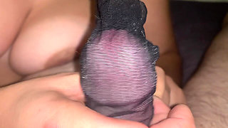 Blowjob Through Pantyhose and Cum