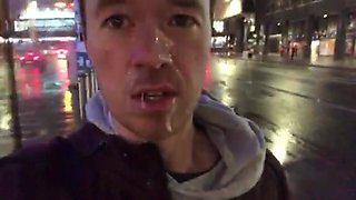 Public facial and cum walk!
