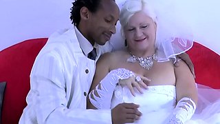 Busty granny bride rides