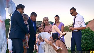 Andrea and her husband fucked outdoors in sexy lingerie and stockings