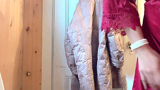 petite cute  girl hana chan sexy in red outfit then she go piss water on toilet by her hairy pussy nature