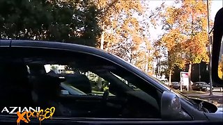 blonde gets topless in moving car for the whole world to see and get busted