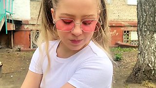 Schoolgirl splooged on porch, super-steamy gonzo porn!