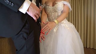 Bimbo bride gets nailed by hubby on their wedding night and is covered in cum