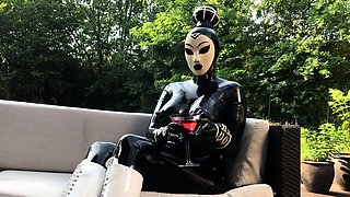 Latex slut solo anal masturbation