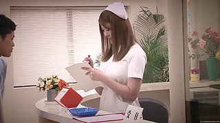 Japanese nurse Momoka Nishina drops on her knees to give head