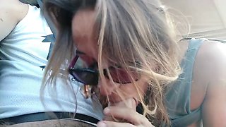 Couple gets horny driving and had to stop to fuck on the road