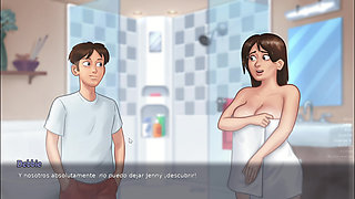 Stepmom goes into the bathroom to masturbate her stepson