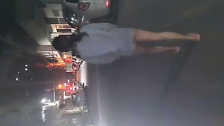 Blonde Amateur Takes Facial Outdoors In Public